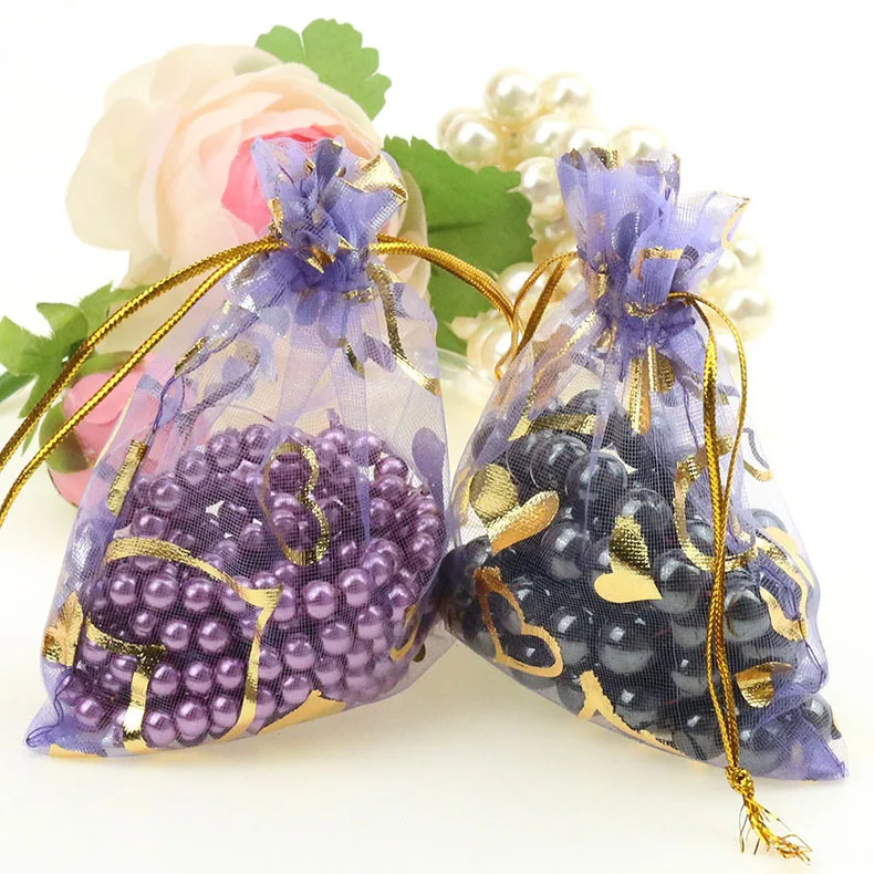 FANLUS 4.36.3 inch Gift Bags Heart Blue Sheer Organza Jewelry Pouches Wedding Party Favor Gift Bags  Drawstring Pouches   (17)