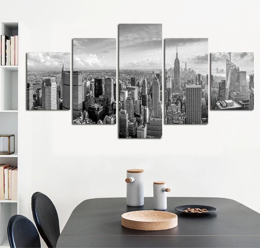

Frame 5 Pieces Abstract Decorative Wall Modular Picture Canvas Art Set City Scenery Paintings for Living Room Home Decor Artwork