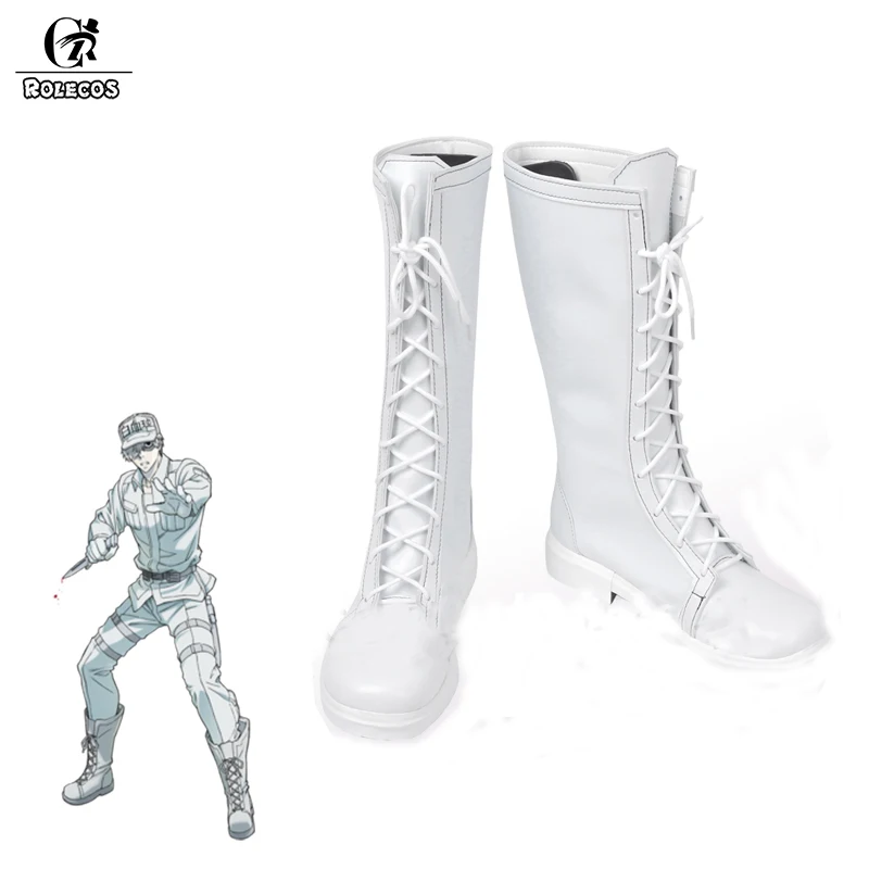 

ROLECOS Anime Hataraku Saibou Cosplay Shoes Cells At Work Leukocyte U-1146 Cosplay White High Shoes for Men Cosplay Shoes