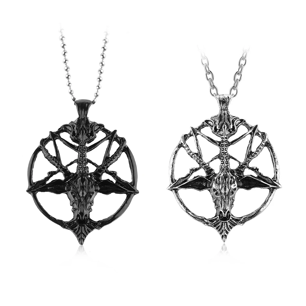 

1Pcs Fashion Retro Pentagram Pan God Skull Goat Head Pendant Necklace Luck Metal Vintage Silver Star Necklace