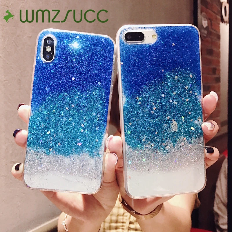 WMZSUCC Bling Pink Gradient Color Blue Glitter Cover Case For iPhone X 6s 6 8 Plus Phone for 7 |