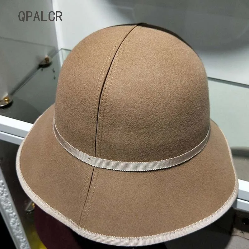 

QPALCR New Women Foldable Wool Felt Hat Fashion Simple Bucket Hats Ladies Dome Chapeau Wool Fedoras High Quality Retro Topper