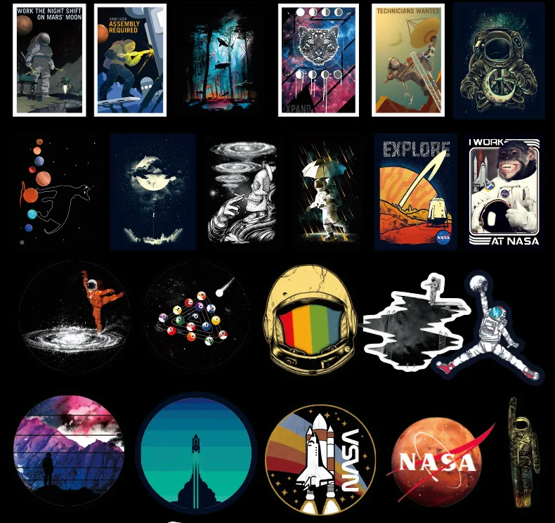 100 космические детские наклейки, которые не повторяют космические Детские Мультяшные компьютерные наклейки для скутеров