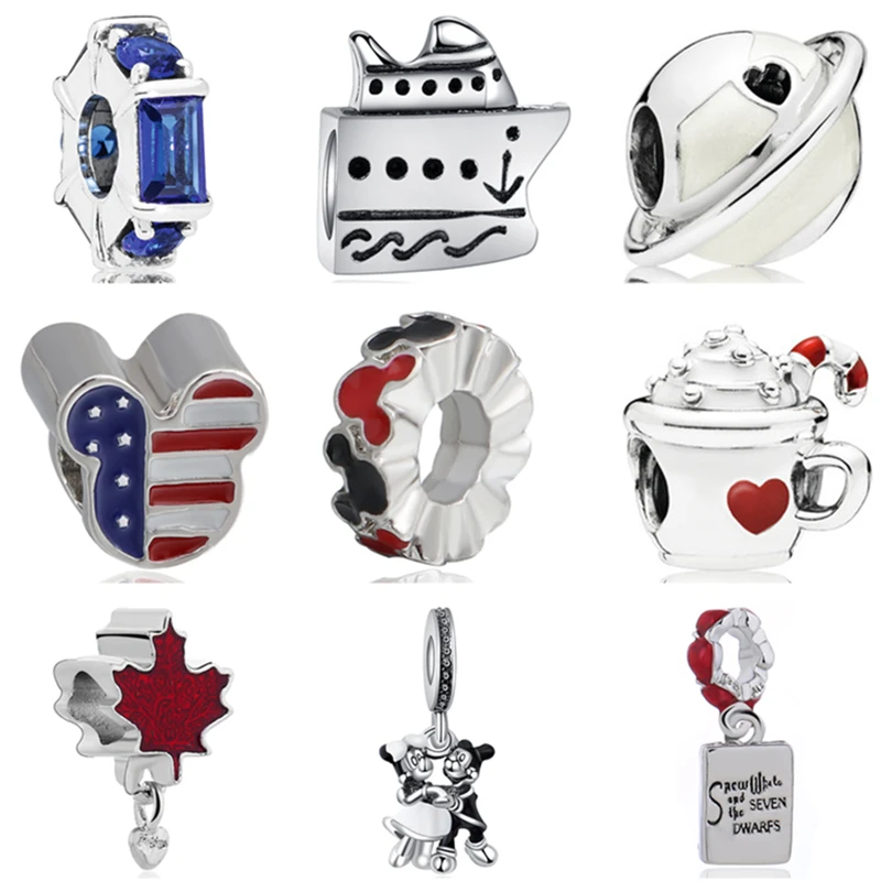 

Btuamb Maxi Enamel Pug Maple Leaf Love Heart Crown Mickey Pendant Beads Fit Pandora Charm DIY Bangles for Women Fashion Jewelry