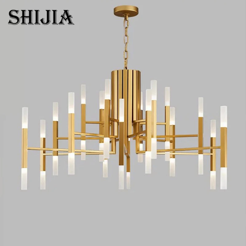 

Nordic postmodern LED art villa chandelier living room lobby restaurant gold chandelier creative personality tube lights