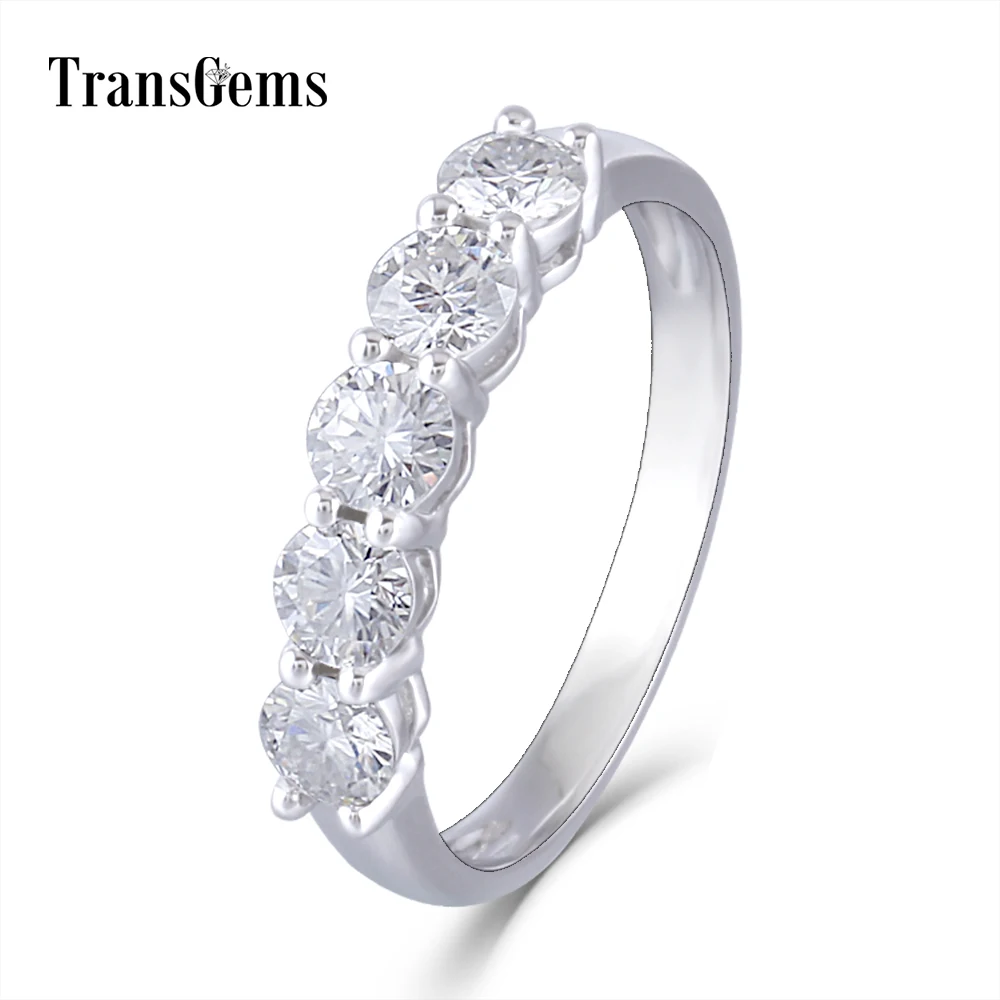 Transgems Geuine Твердый 14K белое золото 4 мм Цвет GH Moissanite Половина Вечности свадебный