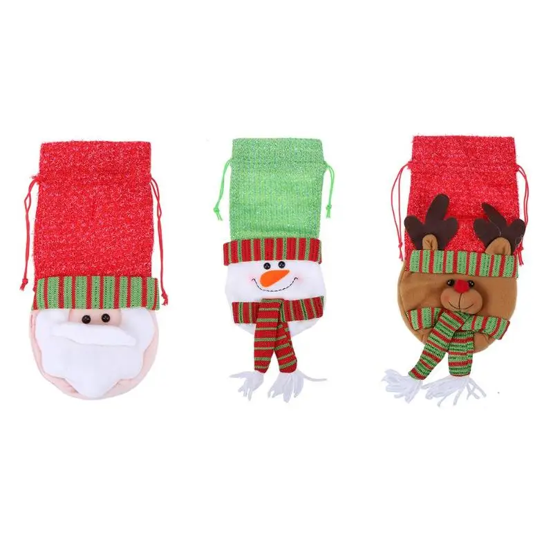

Christmas Red Wine Bottle Cover Linen Bag Champagne Wine Bottle Organizer Xmas Decoration Christmas Dinner Table Decoration
