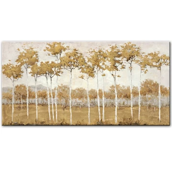 

MYT Newest Gold Foil Tree Oil Painting Modern Free Shipping Wall Decor Canvas Art Free Shipping Living Room Unframed Paintings