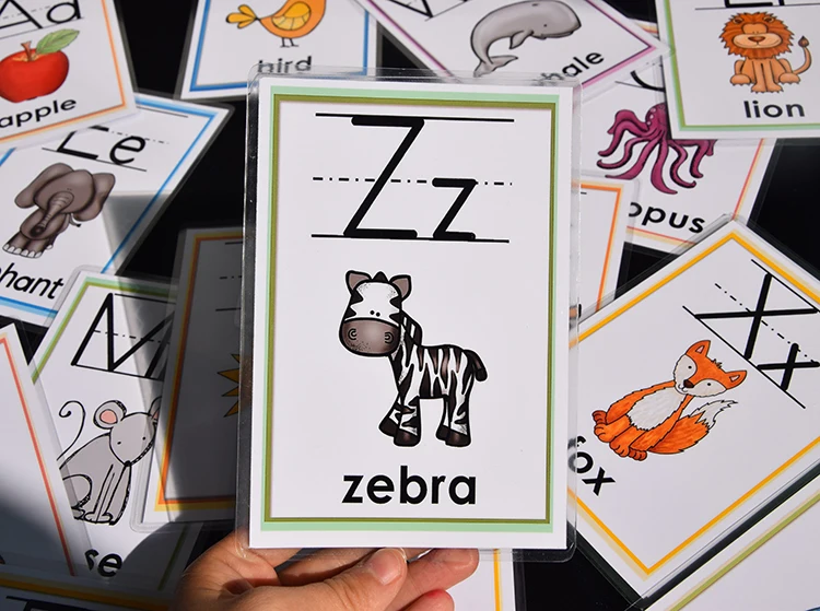Flash com Animais Cartões de Palavra Educativos para Crianças Auxiliares de Ensino Alfabeto Inglês Aprendizagem Cartão Cedo Brinquedos Professor 26 14 Home & Garden
