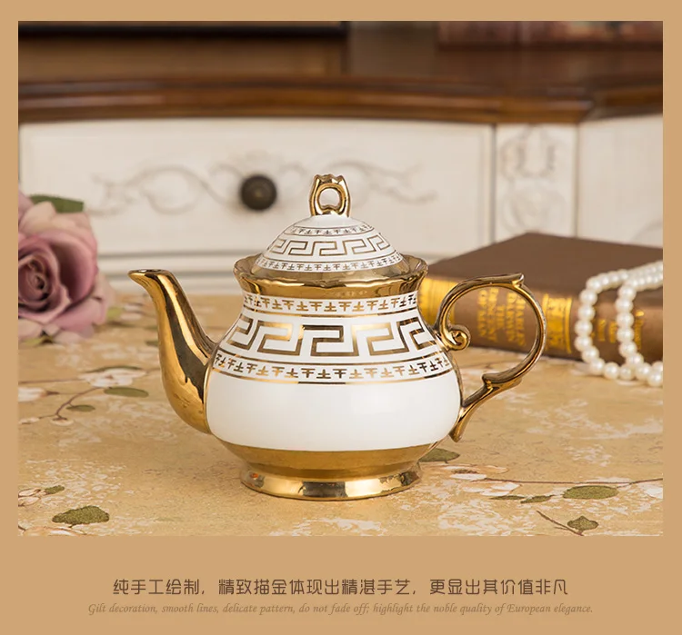 Европейский роскошный позолоченный чайник с заваркой скандинавский фарфоровый чайник 1000 мл керамический кофейник кафе домашний чай время посуда для напитков CL19112