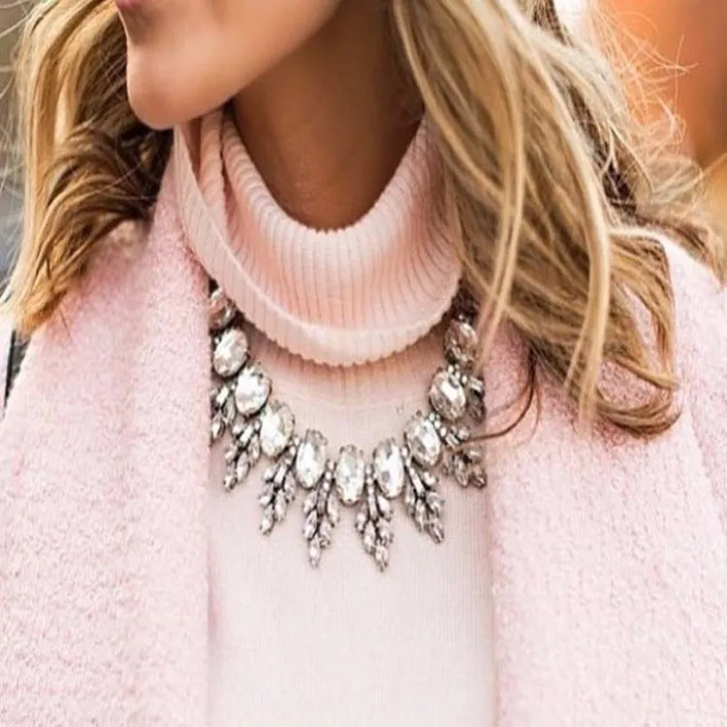 2016 Luxury Brand Crew Crystal Necklace Pendant Leaves Vintage Choker Collar Jewelry Chunky Choker Statement Necklace