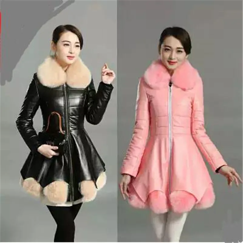 Женская одежда, темпераментная зимняя куртка, пальто, кожаное хлопковое пальто, серия Han, меховой воротник, большой размер, одежда из искусственной кожи, пальто 723