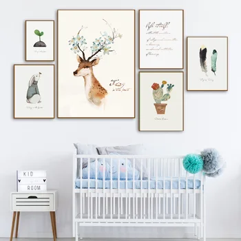 

Deer Rabbit Flower Cactus Feather Quote Wall Art Canvas Painting Nordic Posters And Prints Wall Pictures Girl Boy Baby Kids Room
