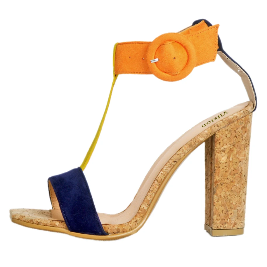 Olomm/новые женские босоножки с Т-образным ремешком удобная женская обувь на высоком квадратном каблуке оранжевая обувь для вечеринок с открытым носком женская обувь, большие размеры США 5-15