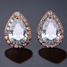 Блестящий белый прозрачный циркониевый Кристальный каплевидный серьги-гвоздики Micro Pave розовое золото с фианитом AAA кубический цирконий серьги распродажа