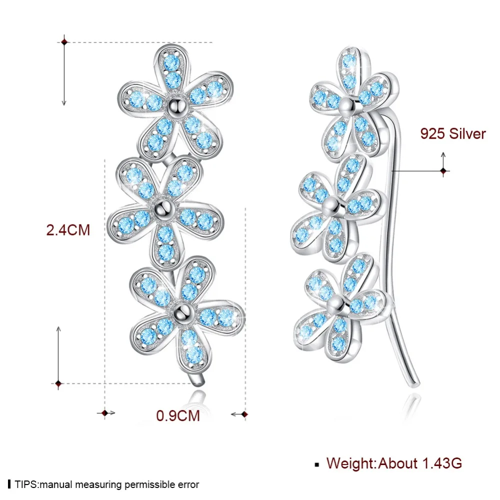 Роскошные Синие/белые серьги из Кубического циркония в форме цветка, 925 пробы серебряные женские серьги-гвоздики, S925 Серебряные ювелирные изделия(Lam Hub Fong
