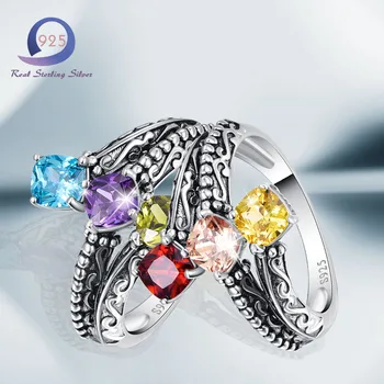 

Merthus 925 Sterling Silver rings Style 2.85cttw 3 Stone Multi Lab-Created Gemstone Ring for Women Engagement Party Anniversary