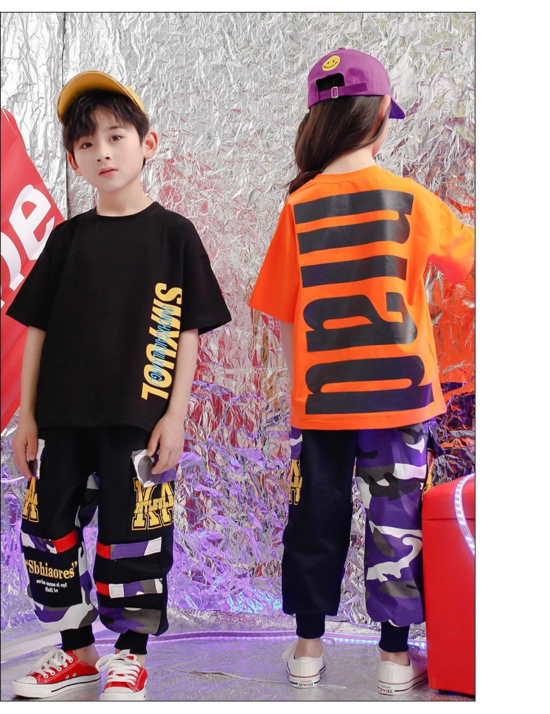 Childhood clothes set 4 6 8 10 12 14 16Years hip hop hip hop t shirt Camouflage pants toddler girl Boy clothes summer 120 130  (7)