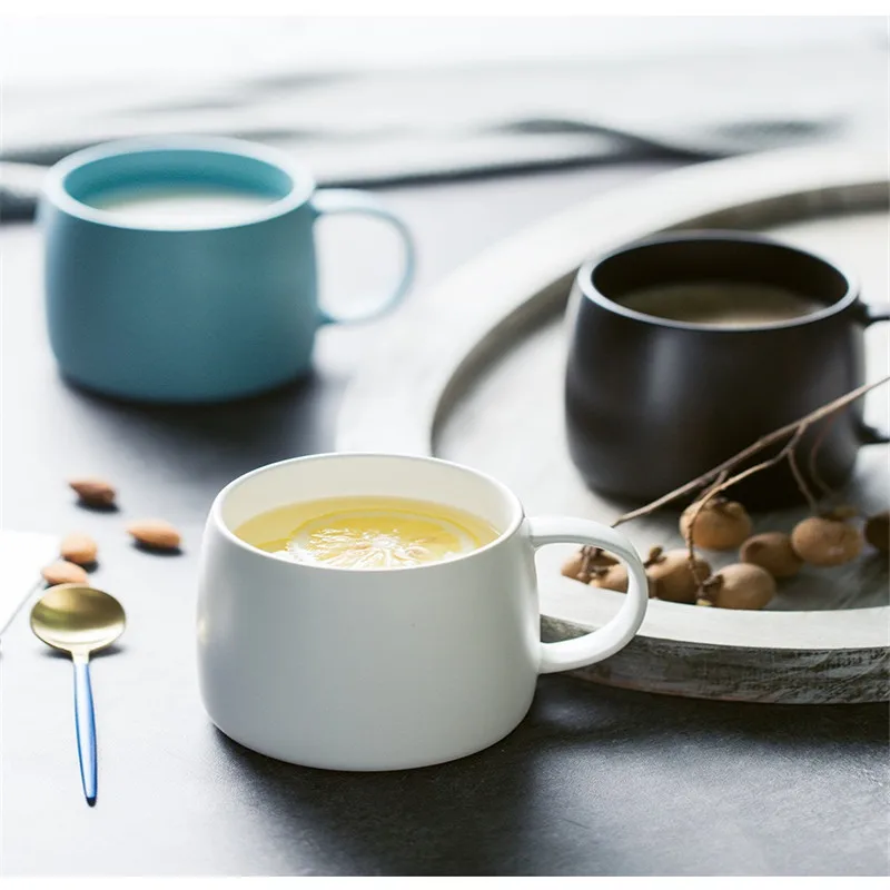 Coffee Milk Drinking Water Cup with Handle Nordic Matte Mug Ceramic 3
