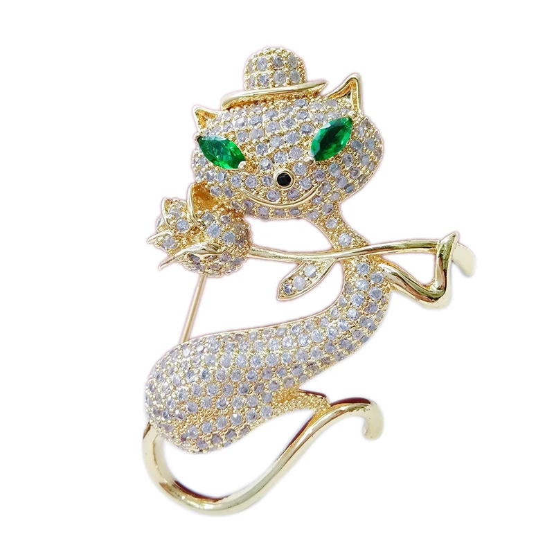 Yellow Gold Color Large Fox Animal Pins and Brooches for Women Cysta Zircon Suits Collar Lapel