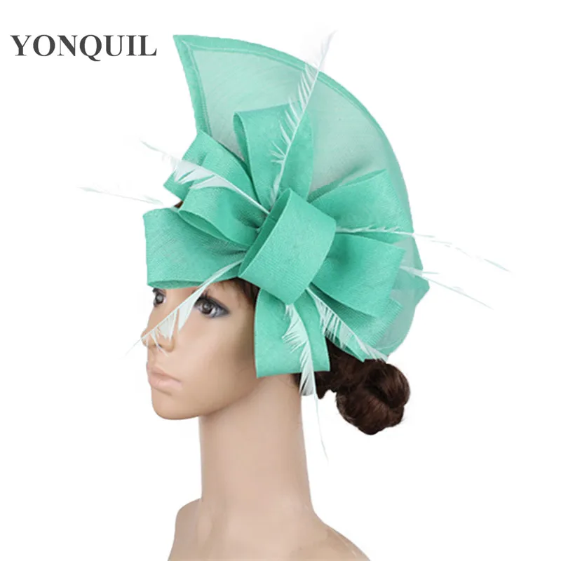 Перо вуалетки Гонки шляпы для женщин Элегантный черный вино петля вуалетки шляпа Девушки Дамы Формальное свадебное платье шляпы SYF66 - Цвет: emerald green