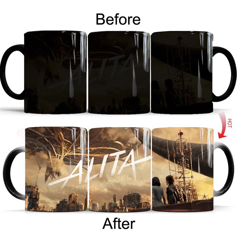 

1pcs Alita Color Changing Mug 350ml Novelty Battle Angel Magic Heat Reveal Ceramics Coffee Milk Cup