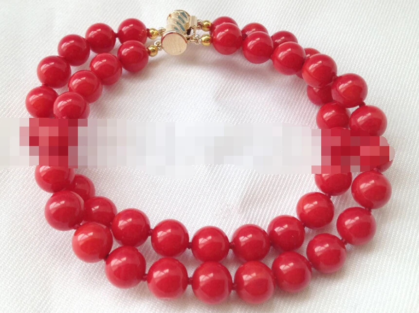 

0742 2row round red coral bracelet gold filled clasp