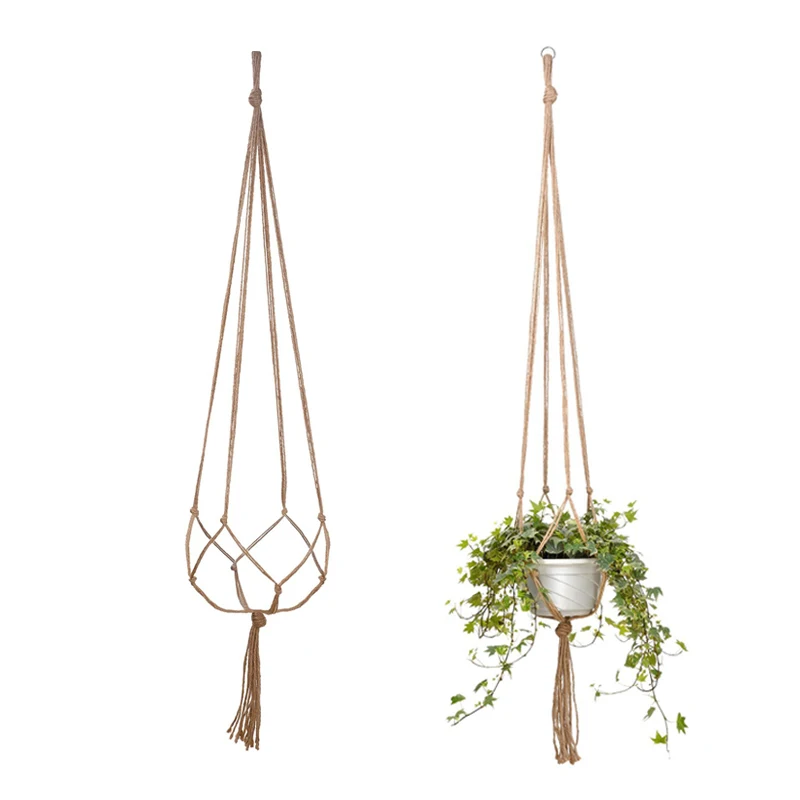

Hemp Rope Flower Pot Hanging Basket Pure Hand Weaving for Place Home Furnishings and Balcony Garden