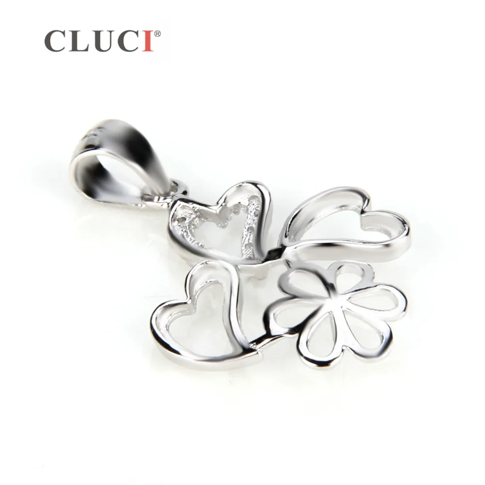 CLUCI 925 Sterling Silver Flower Heart Charms Pendant Fine Jewelry Women Silver 925 Mounting for Pearl Pendant SP074SB