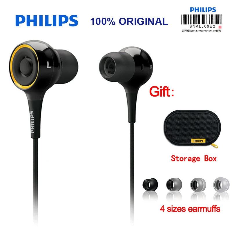 Philips SHE6000 спортивная Гарнитура наушники вкладыши с басами стерео 1 2 м Кабель для