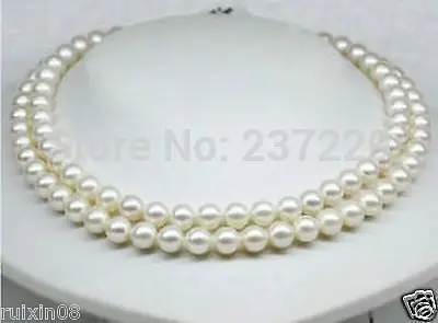 

HOT## Wholesale price ^^ 2 ROW 7-8MM WHITE freshwater PEARLS NECKLACE