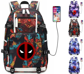 

Deadpool Backpack USB Port Rucksack Bag Snake Pattern Teenager Student School Bags travel Shoulder Laptop Bag