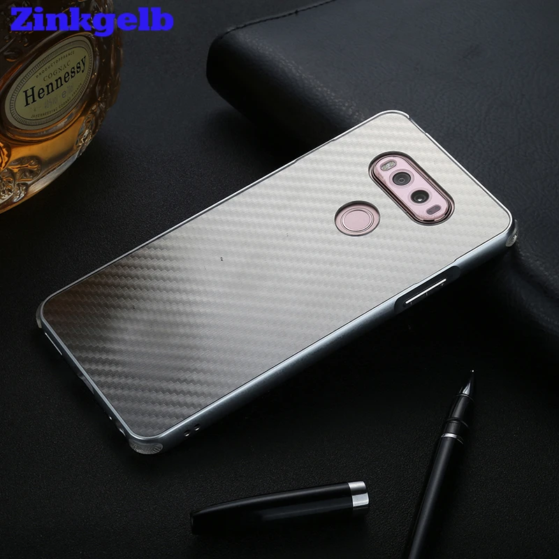 

Zinkgelb 2017 New For LG G5 V20 Case Luxury Glitter Slim Hard Metal bumper+Carbon fiber Armor protective Back Phone Case Cover