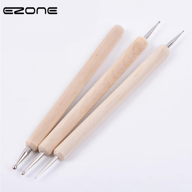 

EZONE 3PCS Art Tool Clay Mud Indentation Pen Wooden Handel New Double Head Carving Sculpture Sculpting Pottery Clay ToolsSupply