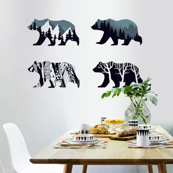 

Four polar bears silhouette forest landscape Modern Nordic Wind PVC Removable Wall Sticker bedroom living room kids home decor