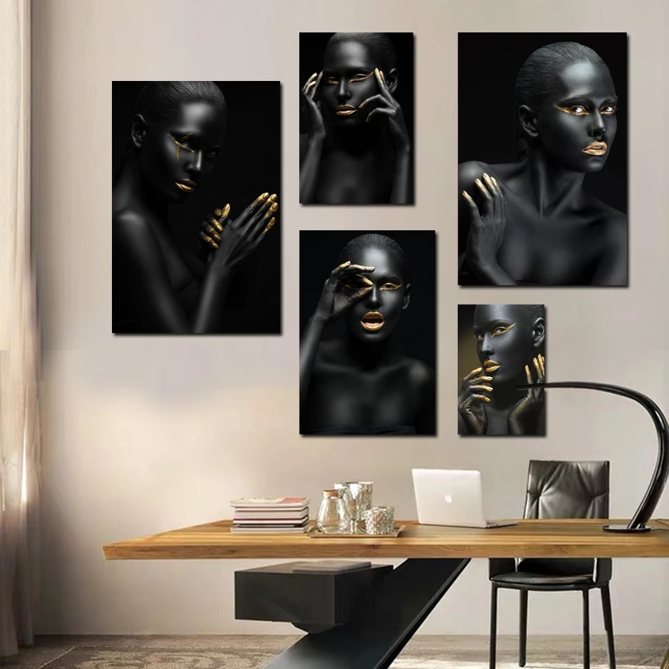 

Black Girl PoseWall Art Prints Painting Frame Scroll Painting Decorative Canvas Painting Canvas Art Nordic Decoration Home