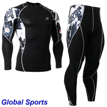 2017 mens Compression Base Layer sets spring Men Long Fitness Set Suits Elastic fitness Gym Running Tights sets Plus Size