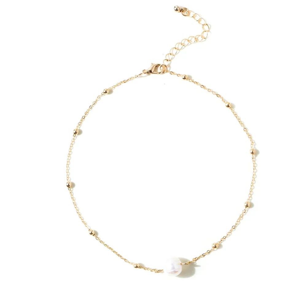 Women Choker Necklace Freshwater Pearl Necklace Gold Color Chain Clavicle Chain Necklaces 2018 Fashion Jewelry For Girl  (5)