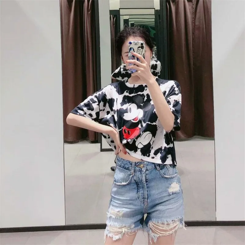 

Short paragraph Mickey Women T Shirt Loose Cartoon O Neck Short Sleeve Ladies Mickey Tops Casual Zaraing Tees Top