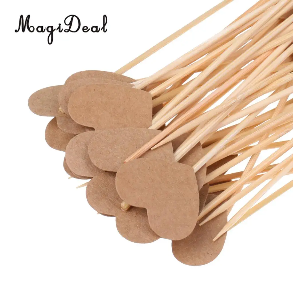 MagiDeal Craft Paper Rustic Heart Cupcake Cake Topper Flags Pick Wedding Party Decor 