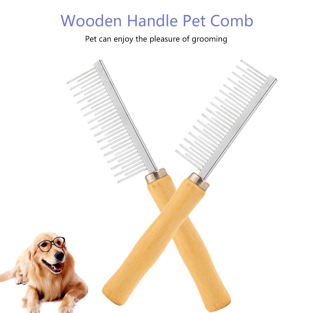 

Stainless Steel Long Wooden Handle Pet Dog Cat Comb Grooming Brush Hair Removal Single Row Straight Comb for Puppy pet cat dog