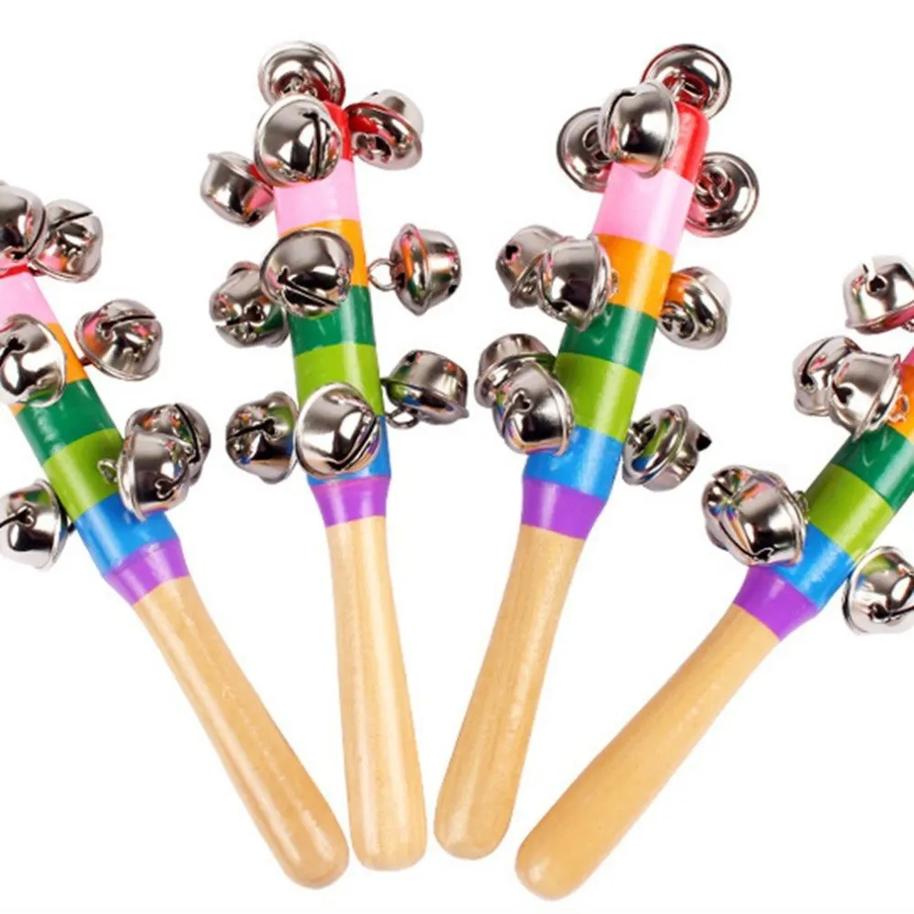 Colorful Rainbow Hand Held Bell Stick Wooden Percussion Musical Toy for KTV Party Kids Game