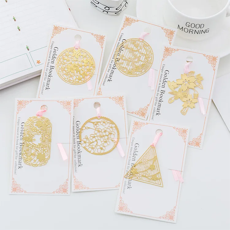 

cute kawaii metal gold bookmarks vintage bookmarks hollow flower triangle round shape gift school office supplies stationery