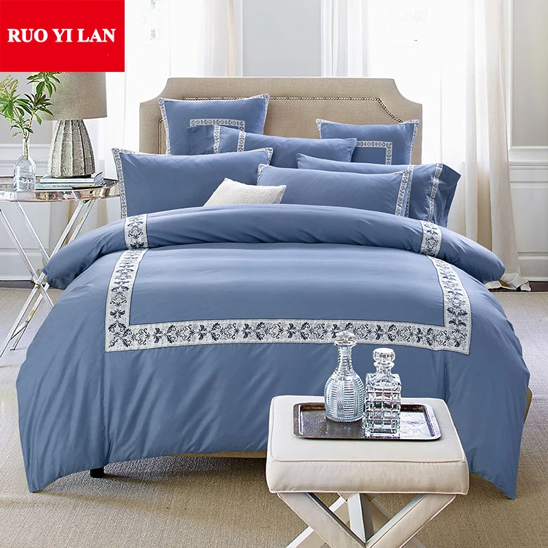 4 6 8pcs Embroidery Washed Silk Bedding Set Satin Bed Linen