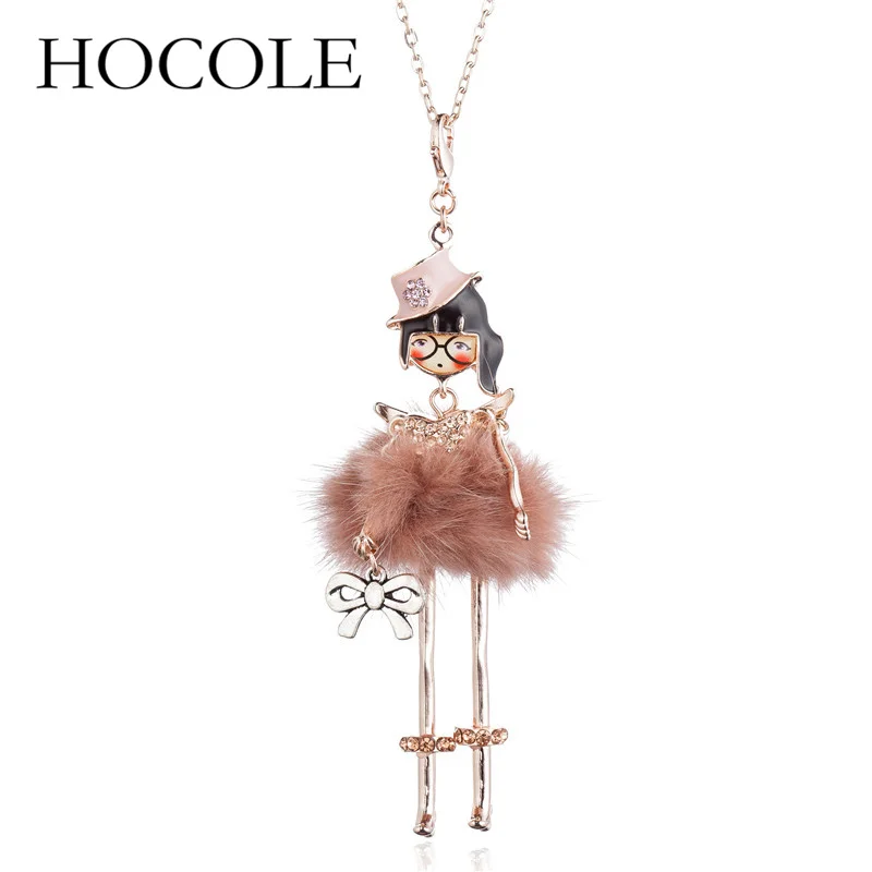 

HOCOLE New 2018 Lovely Girl Doll Necklaces & Pendants Women Fashion Dress Bag Charms Collar Jewelry Classic Long Chain Necklace