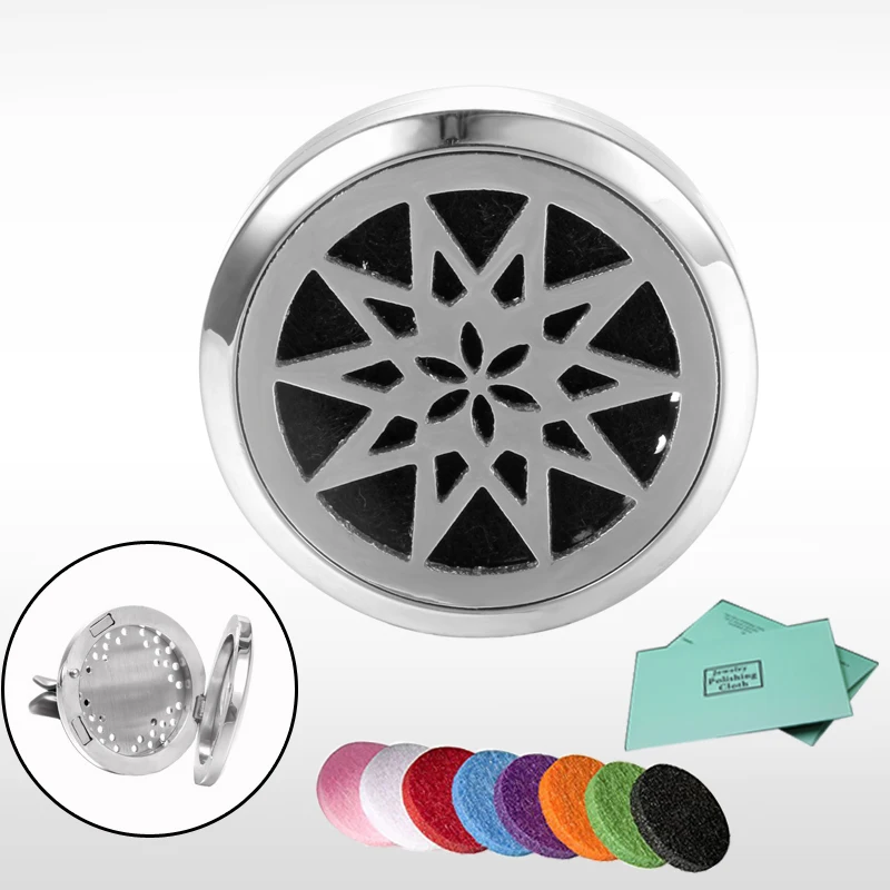 

Essential Oil Car Diffuser Locket Vent Clip 316L Stainless Steel Magnetic Locket Send 8pcs Oil Pads as Gift