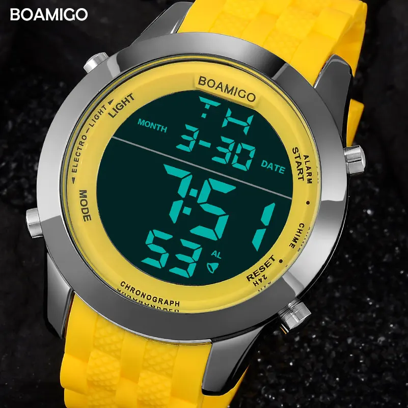 men sports watches men digital watch yellow rubber wristwatches 2017