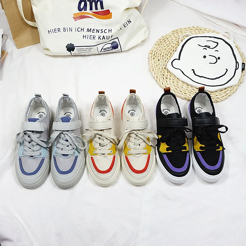 

2019 autumn new fashion simple color matching canvas shoes women comfortable wild casual flat shoes