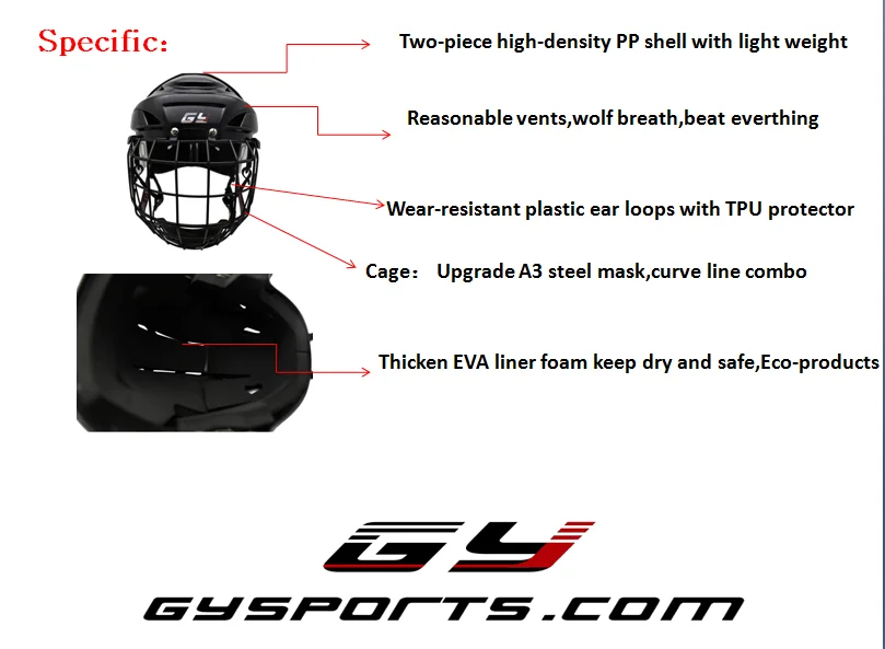 Лидер продаж, хоккейный шлем с А3 стальной маской, хоккейный шлем, хоккейная клетка, комбо для продажи, GY-PH9000-C2