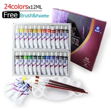 Water-resistant 24 Colors 12ML Tube Acrylic Paint set color Nail glass Art Painting paint for fabric Drawing Tools For Kids DIY 24pcs set drawing paint acrylic paint tube set nail art painting drawing tool for artist kids diy design